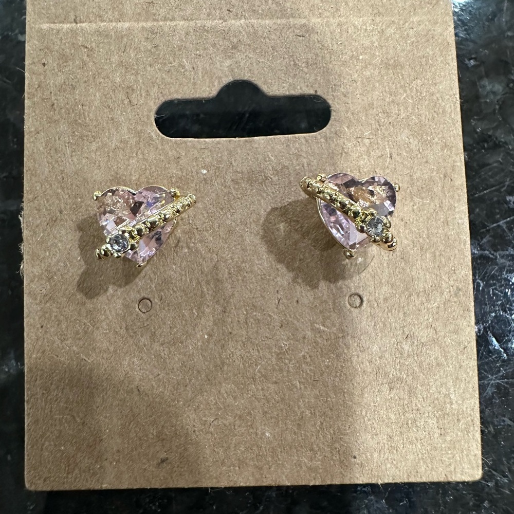 Gold and Pink Heart Crystal Earrings